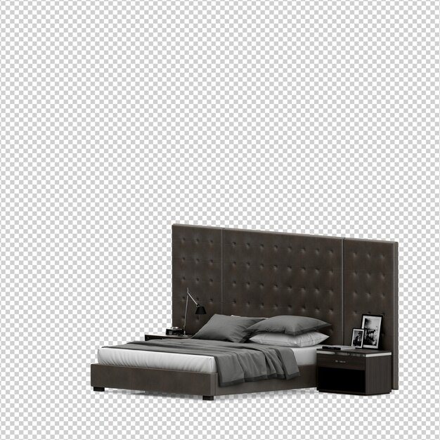 Isometric bed 3d render isolated