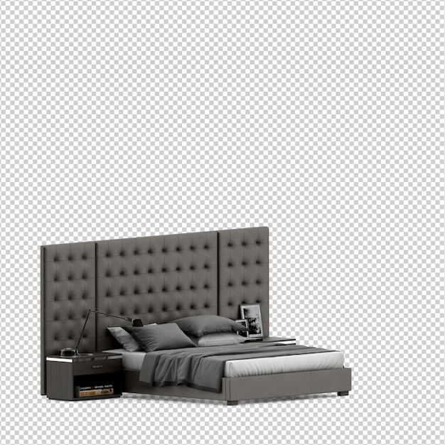 Isometric bed 3d render isolated