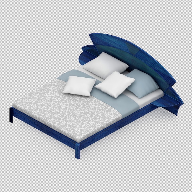 PSD isometric bed 3d render