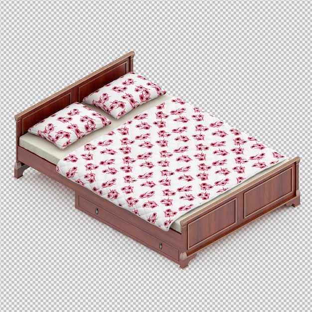 PSD isometric bed 3d render