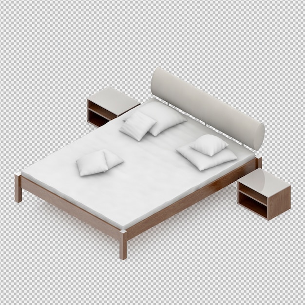 Isometric bed 3d render