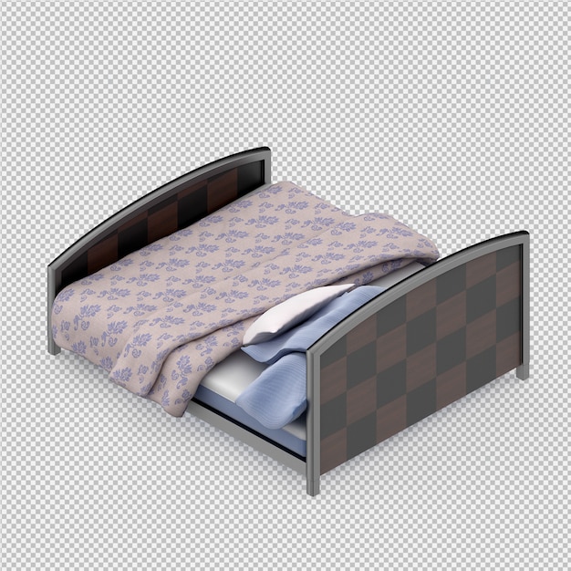 Isometric bed 3d render