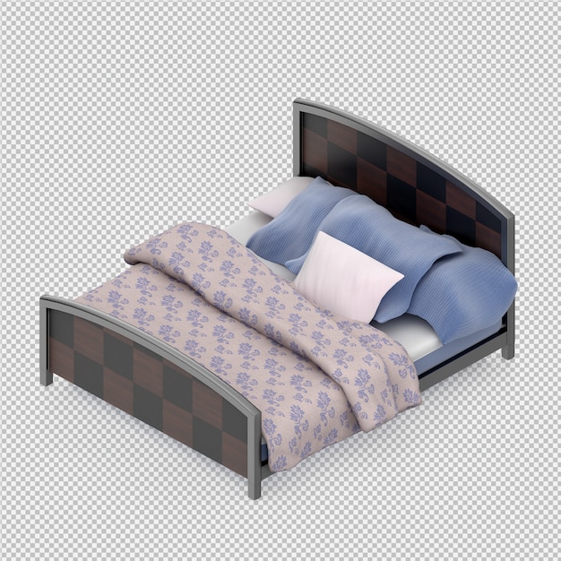 Isometric bed 3d render