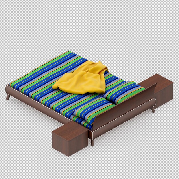 PSD isometric bed 3d render