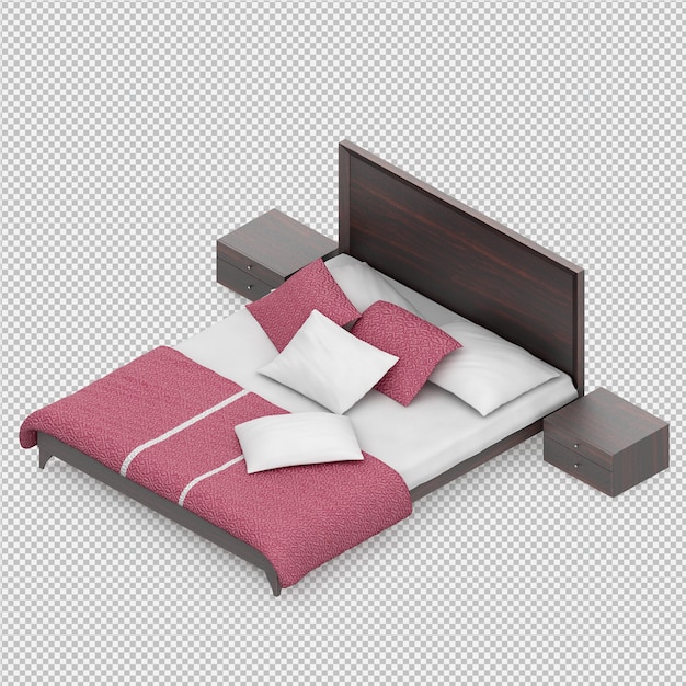 PSD isometric bed 3d render