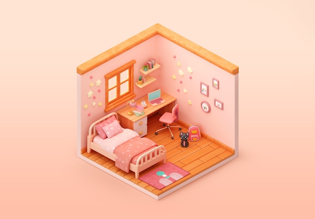 PSD isometric bedroom illustration