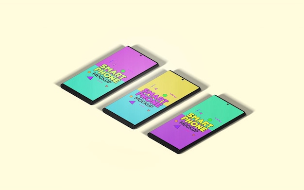 Mockup dello schermo dello smartphone nero isometrico