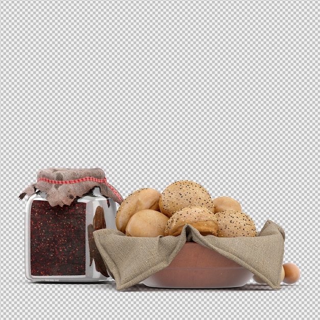 PSD isometric bread 3d isolated render