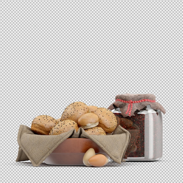 PSD isometric bread 3d isolated render