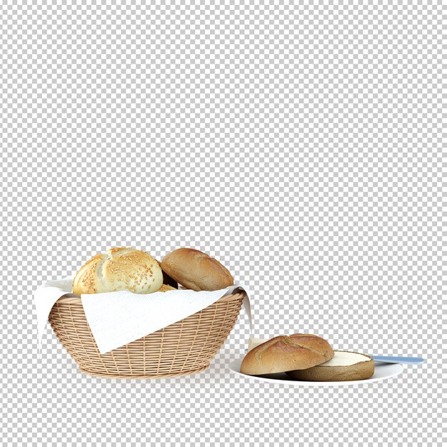 Isometric bread 3d rendering