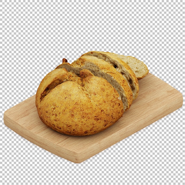 Isometric bread on wooden cutting board