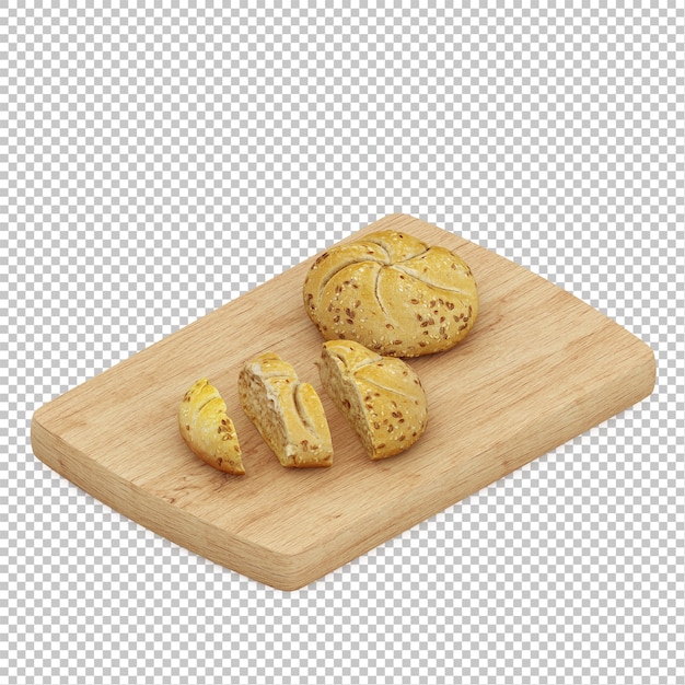 PSD isometric bread on wooden cutting board