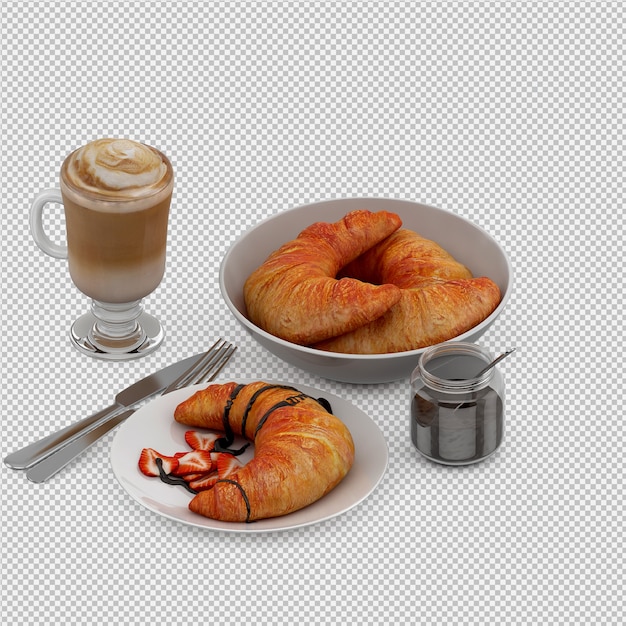 PSD colazione isometrica 3d isolato