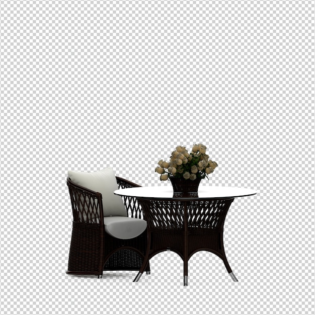 Isometric chair and table 3d isolated rendering