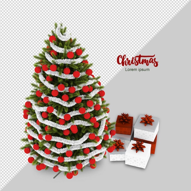 Isometric christmas tree and gifts rendering