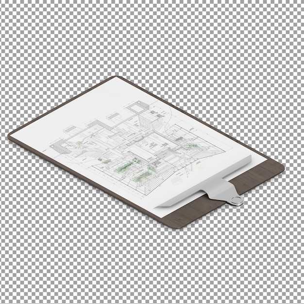 PSD アイソメトリッククリップボードと建物の計画
