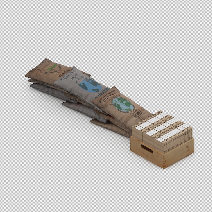 PSD isometric coffee bag 3d isolated render