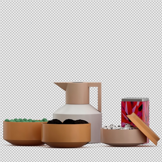 Isometric cup set 3d render