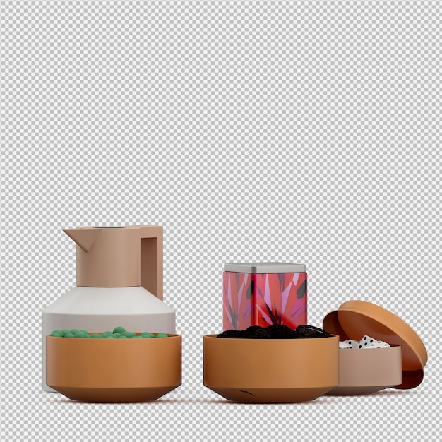  Isometric cup set 3D render