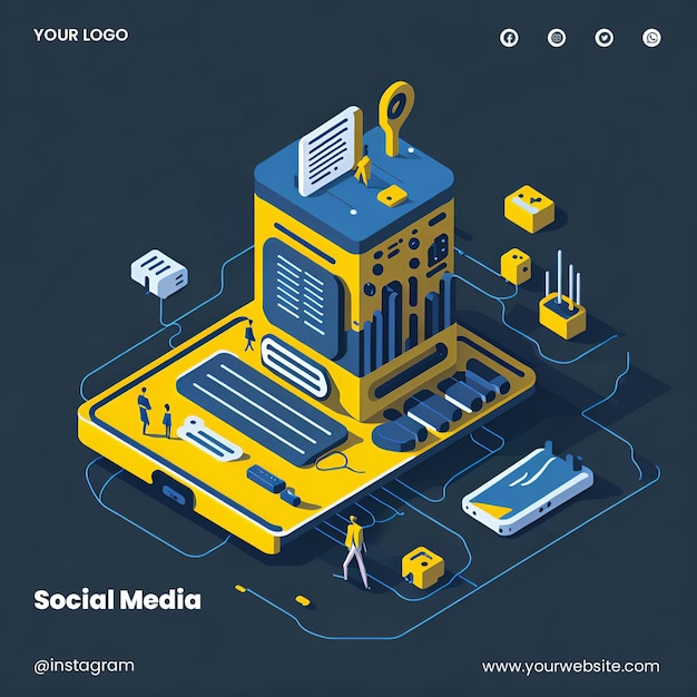 Isometric design template for social media