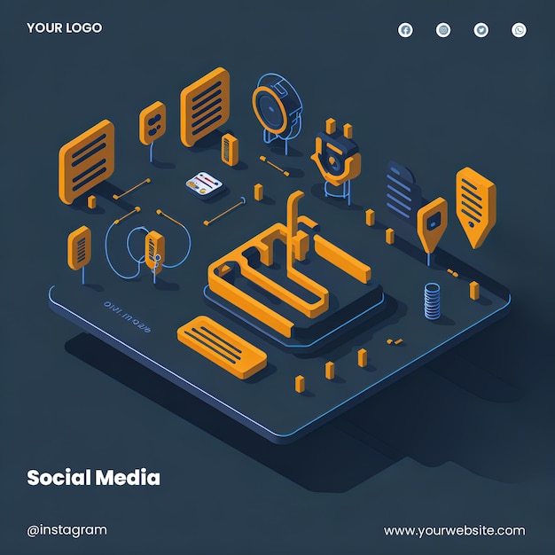 PSD isometric design template for social media