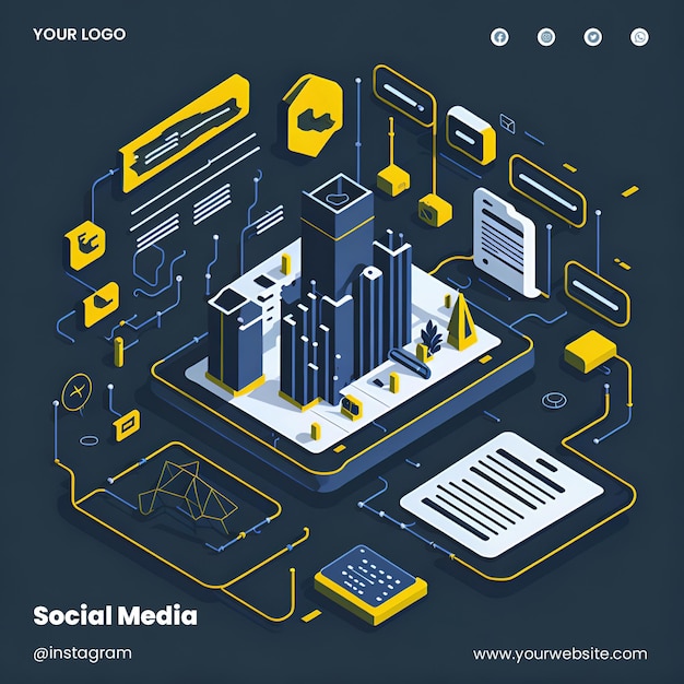 PSD isometric design template for social media