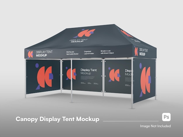PSD isometric event booth tent with canopy 3d render mockup