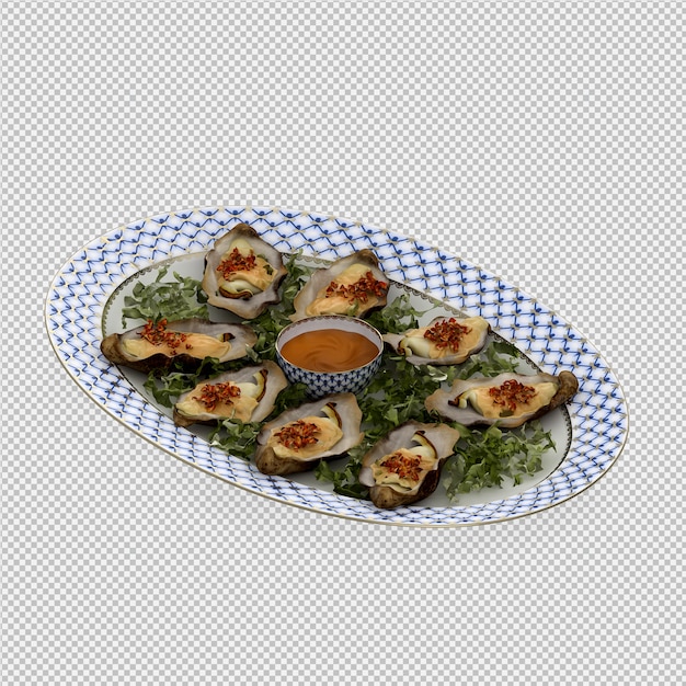 PSD isometric food on plate 3d render