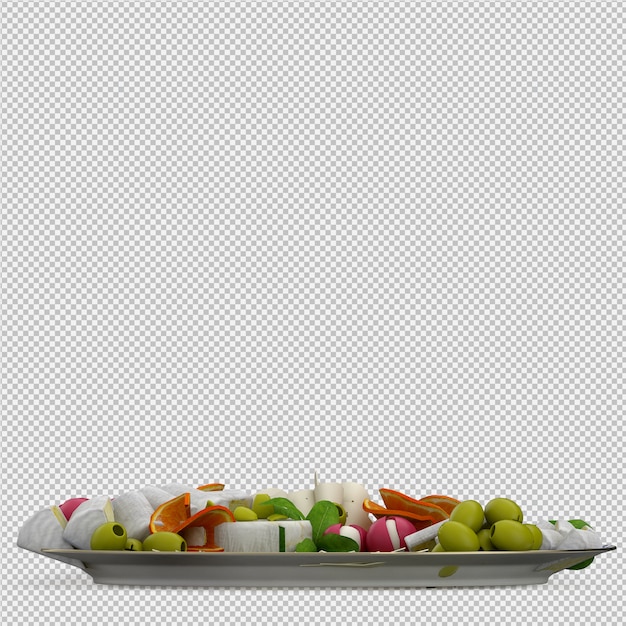 Isometric food on plate 3D render