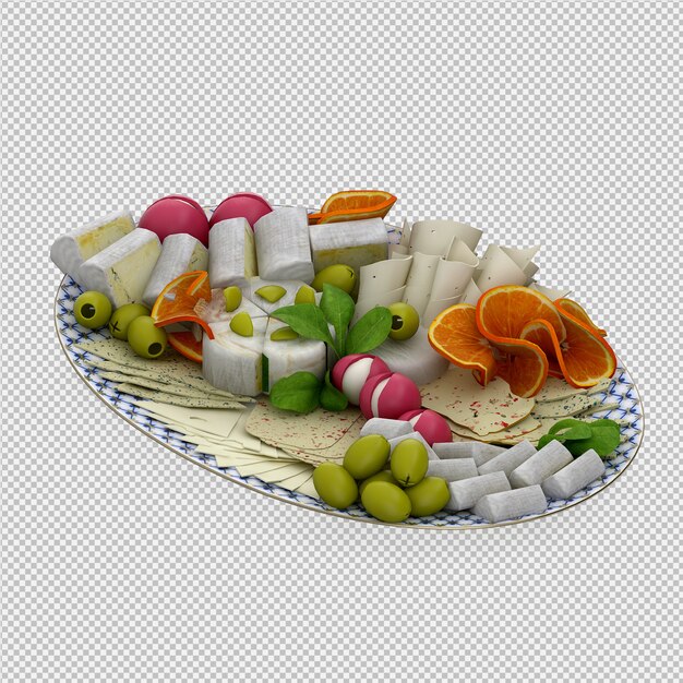 Isometric food on plate 3d render