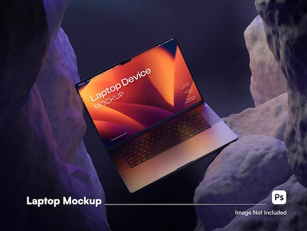 Isometric futuristic laptop screen 3d mockup con ambiente realistico