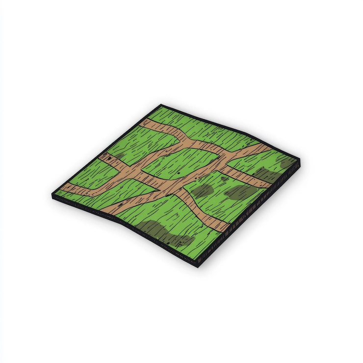 PSD isometric green grass field with dirt roads