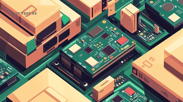 PSD isometric illustration of circuit boards and components