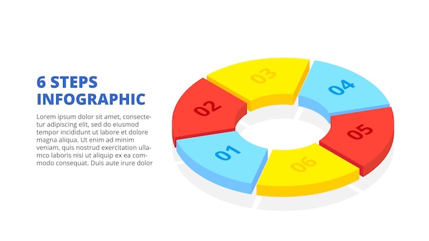 PSD isometric infographic diagram divided into 6 parts steps options or processes