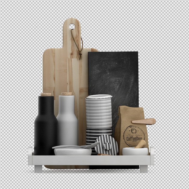 PSD isometric kitchen accessories 3d render