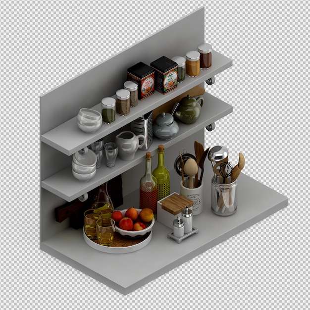 PSD isometric kitchen accessories 3d render