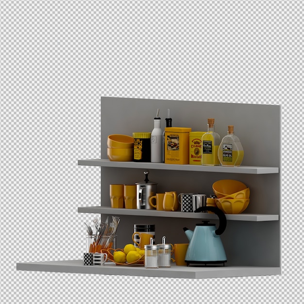 PSD isometric kitchen accessories 3d render