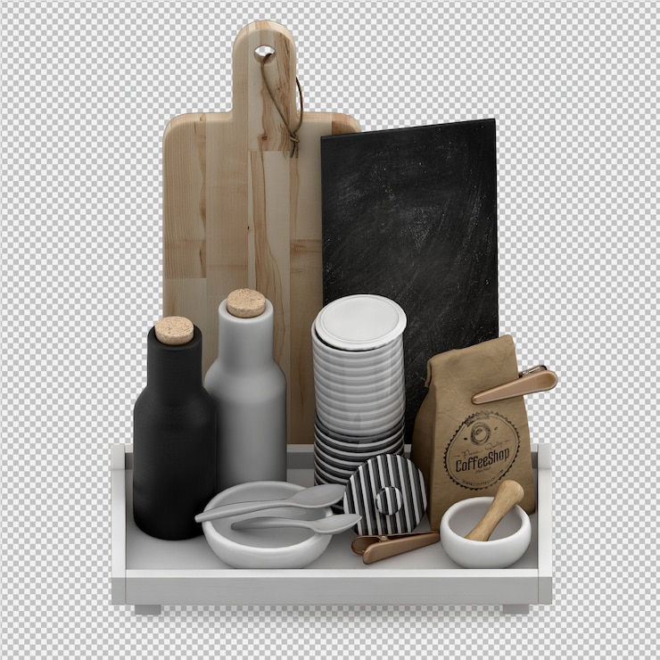 PSD isometric kitchen accessories 3d render