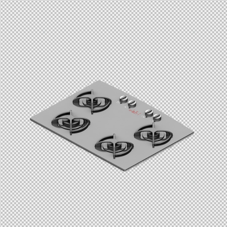 PSD изометрическая кухонная плита 3d визуализации