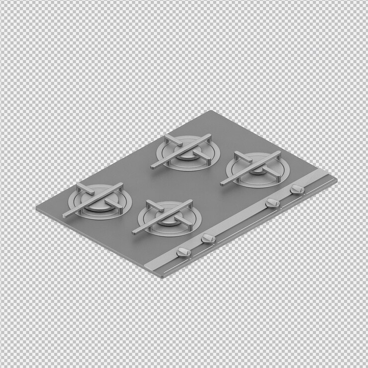 PSD изометрическая кухонная плита 3d визуализации