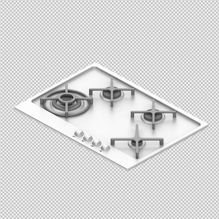 PSD изометрическая кухонная плита 3d визуализации