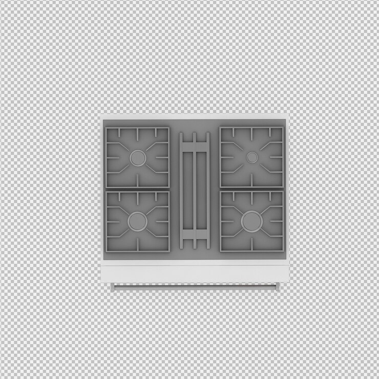 PSD isometric kitchen range 3d render