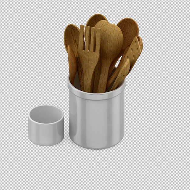 Isometric kitchen utensils 3d render