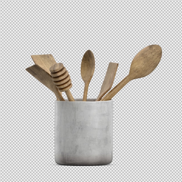 Isometric kitchen utensils 3d render