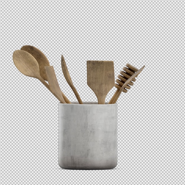 PSD isometric kitchen utensils 3d render