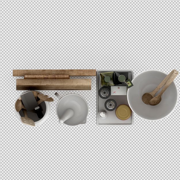 PSD isometric kitchen utensils 3d render