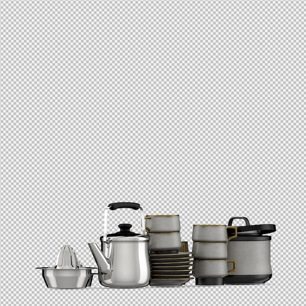 PSD isometric kitchen utensils 3d render