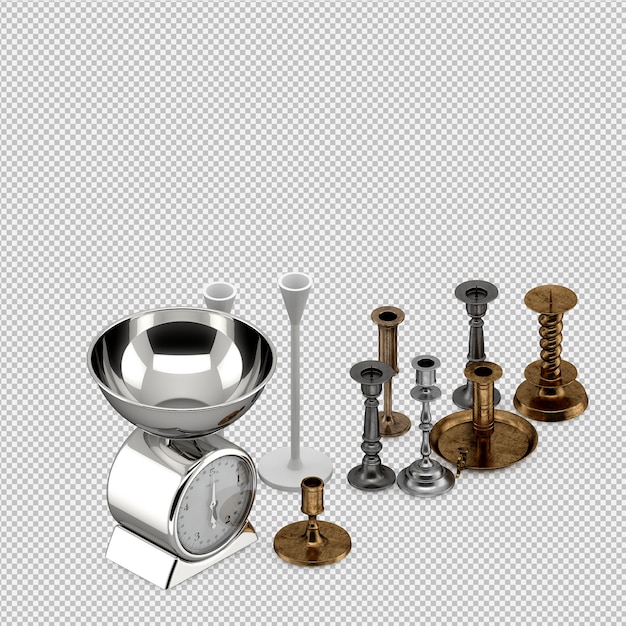 Isometric kitchen utensils 3d render