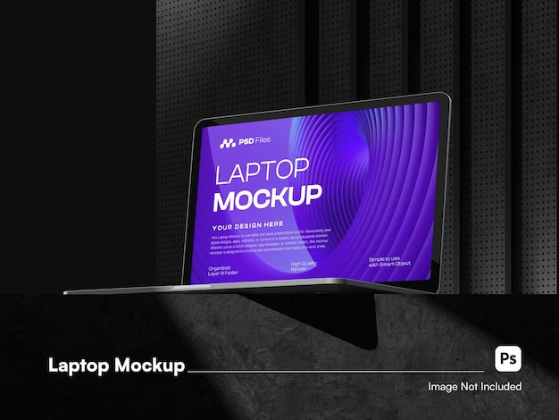 PSD isometric laptop 3d isolated mockup in low angle view