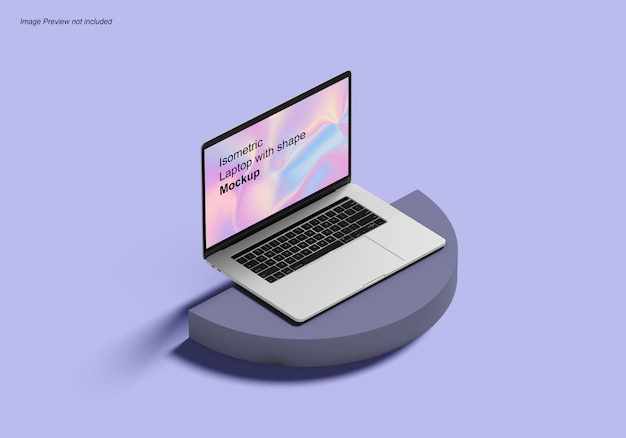 PSD isometric laptop with shape mockup